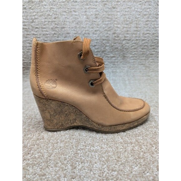 Timberland Booties Women's Wedge 5.5M Leather Upper 86387 Brown Lace Up - Picture 5 of 12